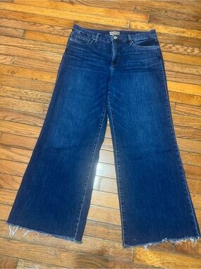 Kut from the Kloth Dark Blue Wide-Leg Jeans with Frayed Hem